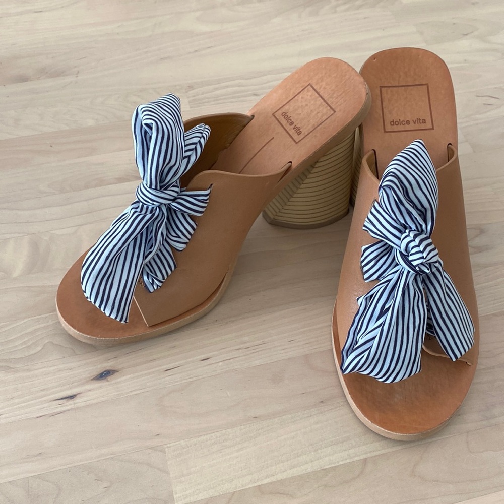 Dolce Vita Tan Mules with Striped Bow